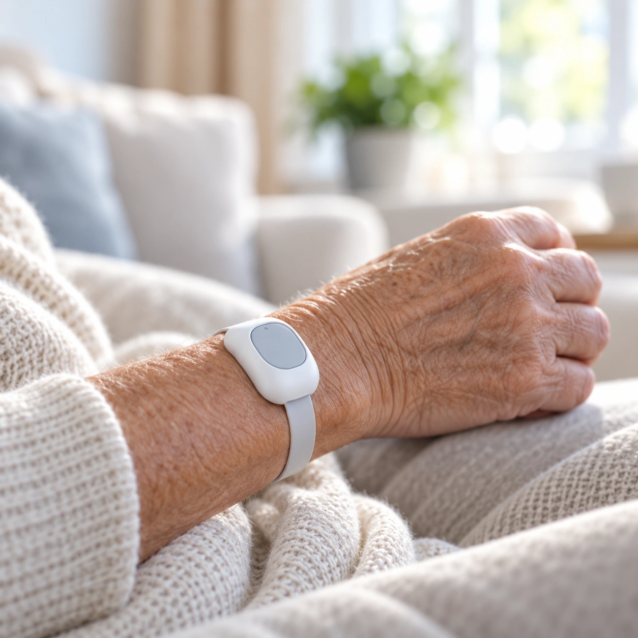 Illustrative wearable sensor with a white wrist strap